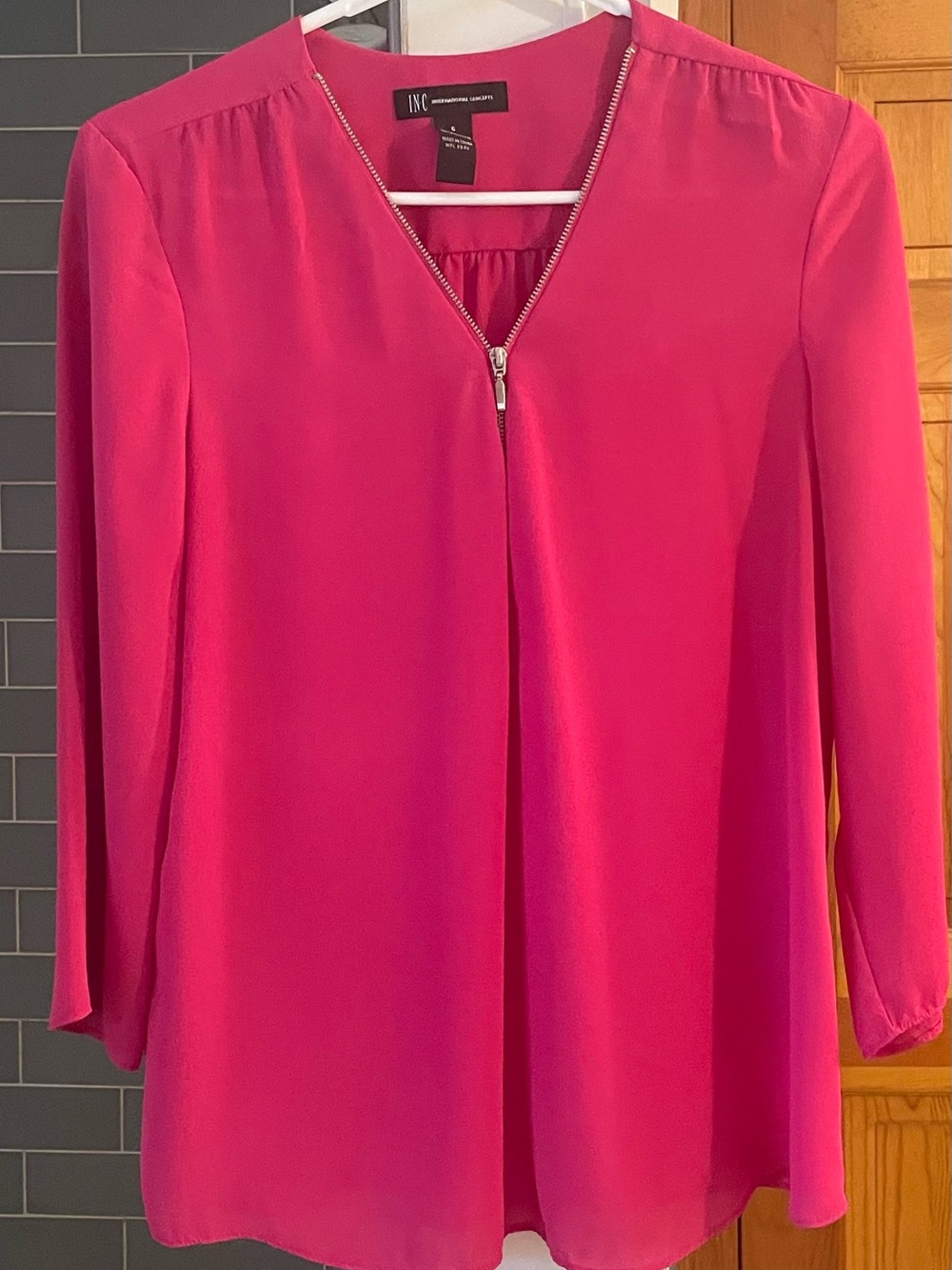 INC International Concepts Hot Pink Half Zip-Front Blouse
